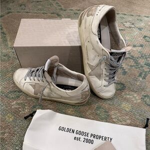 Golden Goose Cream and Gray Star Sneakers